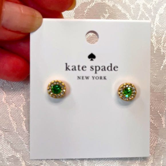 Kate Spade earrings in Peridot and Gold, You’re A Gem pave halo studs NWT - Picture 1 of 3